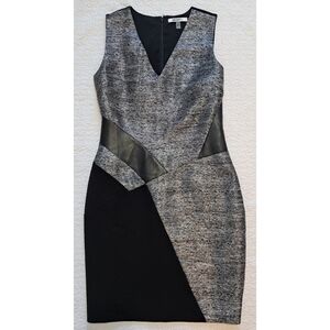 DKNY Black/Silver Dress with Leather Trim